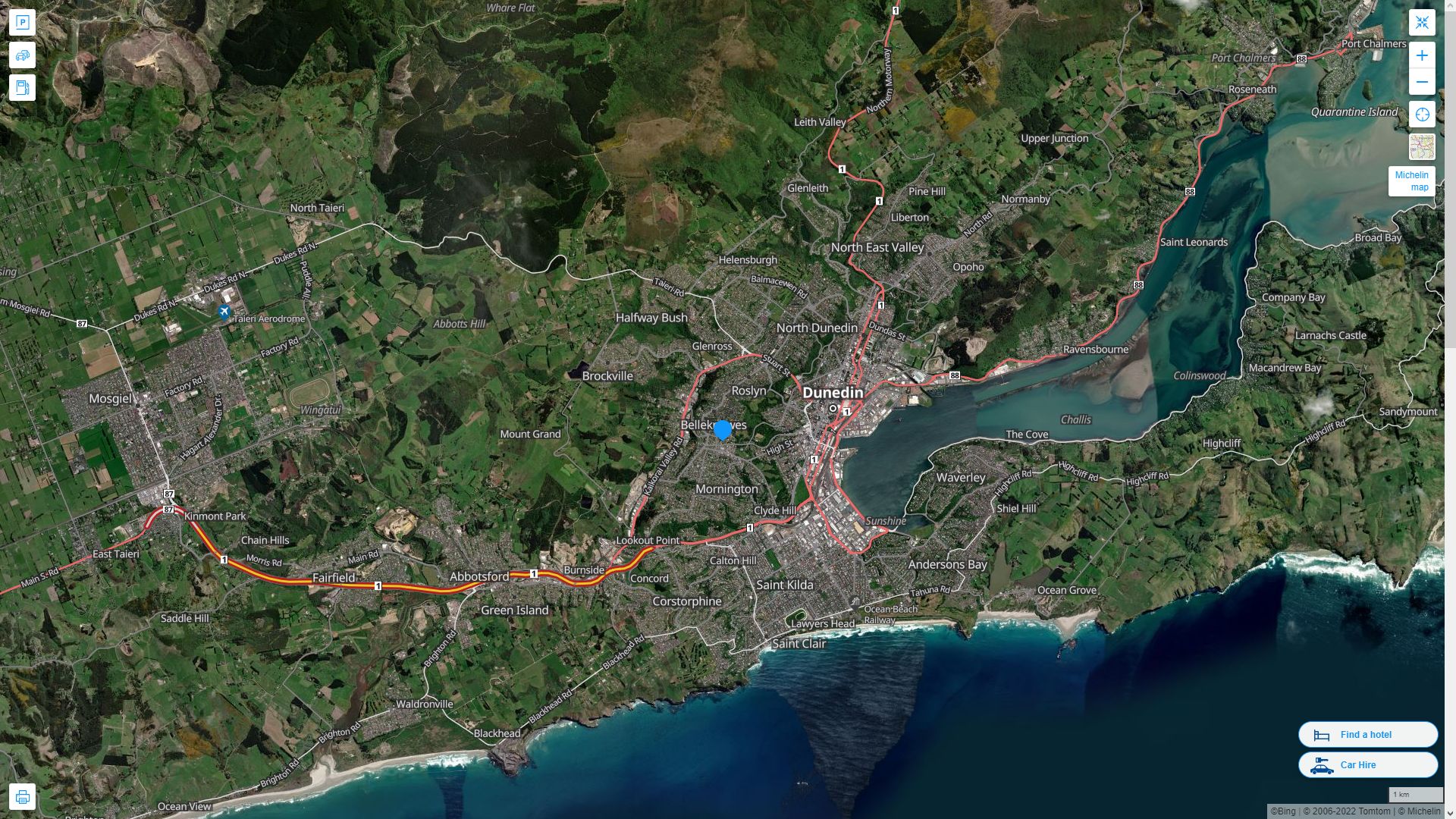 	Dunedin	 Highway and Road Map with Satellite View
